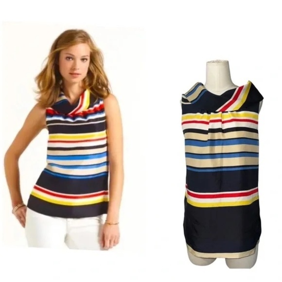 KATE SPADE - live colorfully 100% Silk Stripe Sleveless Cowl Tank Top Size 4 - Picture 1 of 10